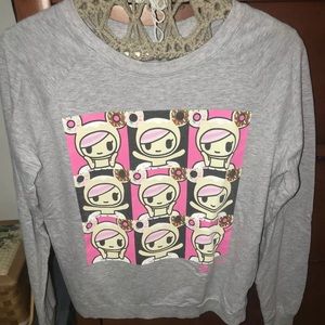 Tokidoki Donutella Gray Crew Neck Sweater Sweatshirt Sweat Shirt Size Small